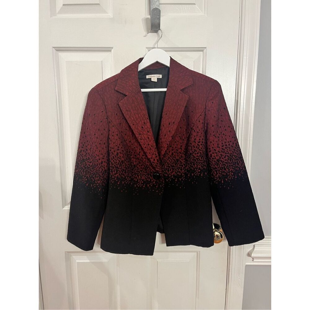 Coldwater Creek Red to Black Ombré Print Jacket Black sz PM NWOT